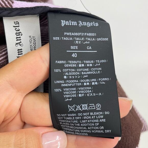 Palm Angels | Purple Brown Buffalo Check Plaid Logo Flannel Shirt Jacket 40 US L - Picture 16 of 16